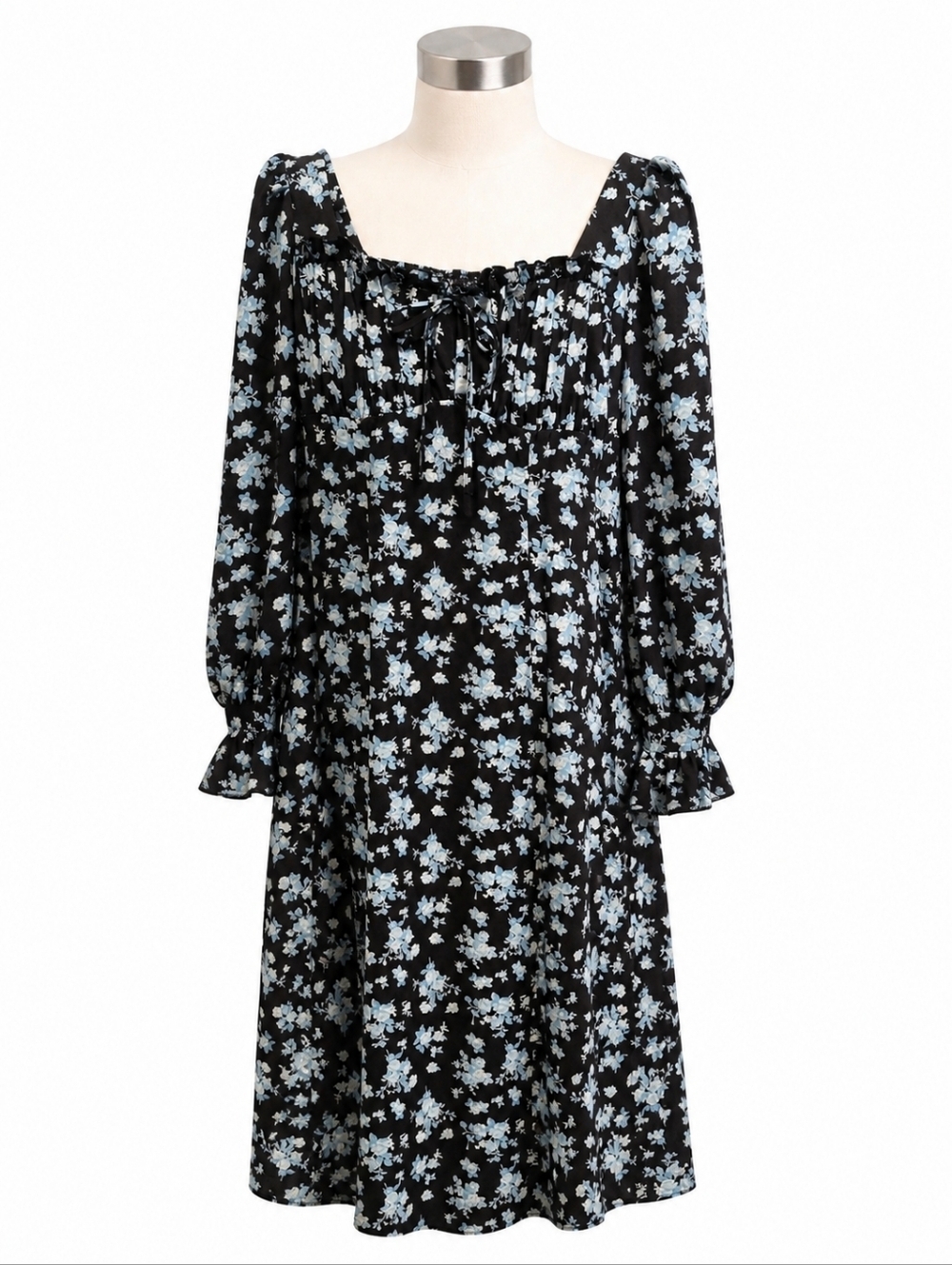 Shein Black Floral Square Neck Puff Sleeve Milkmaid Maxi Dress XL Cottagecore